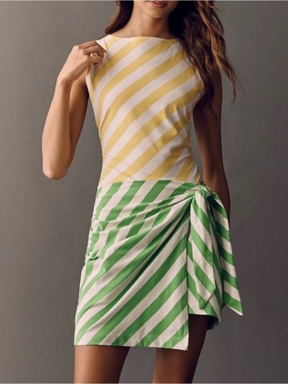 Striped Green & Yellow Mini Dress with Side Tie